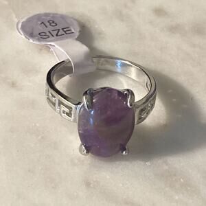 New fashion ring silver amethyst gemstone size US 8